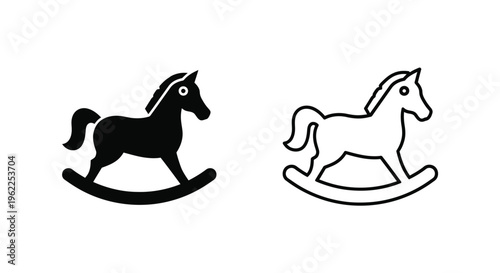 Two rocking horse icons one solid black and one white outline