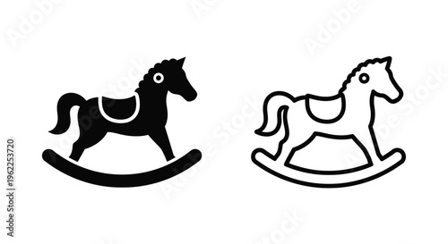 Two rocking horse icons one filled one outlined in black and white