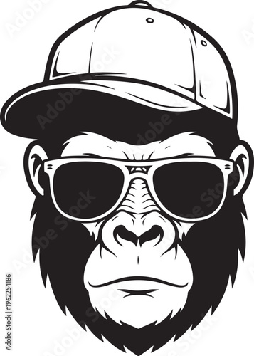 Monkey in sunglasses and a cap. Cool gorilla icon