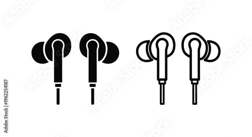 Black and white earbud illustrations displaying different design variations