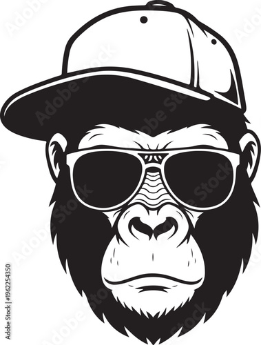 Monkey in sunglasses and a cap. Cool gorilla icon