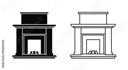 Two fireplace designs a solid black version and a white outline