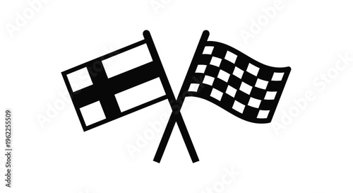 Two racing flags a black flag and a checkered flag crossed