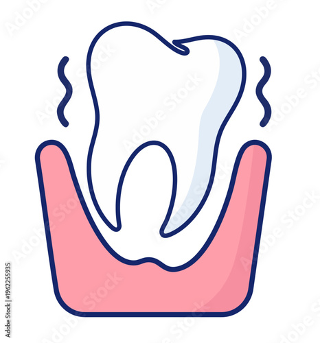 Tooth Pain Sensitivity Icon, Tooth with Wavy Lines Above Gum, Dental Pain and Inflammation