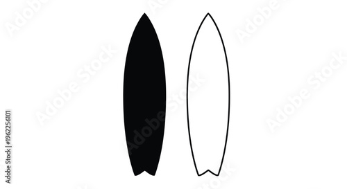 Two surfboard silhouettes one black and one white displayed side by side