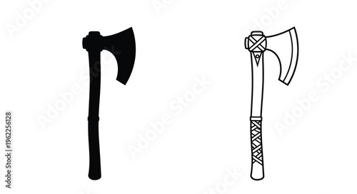 Two hand drawn axes a classic and a decorated viking style design