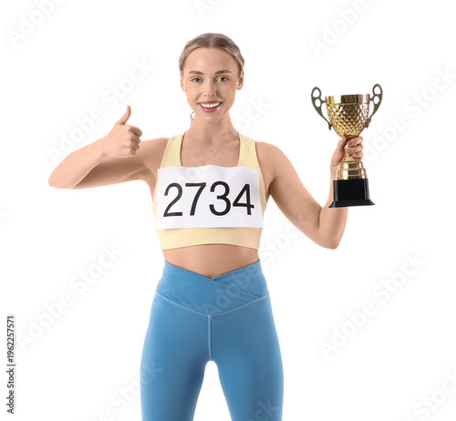 Young woman with gold cup s...