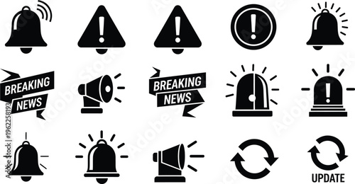 Breaking news icons silhouette isolated on transparent background