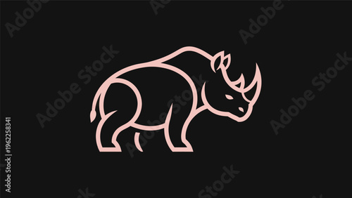 Pink rhino outline on black background