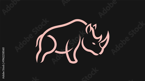 Pink rhino silhouette on black background