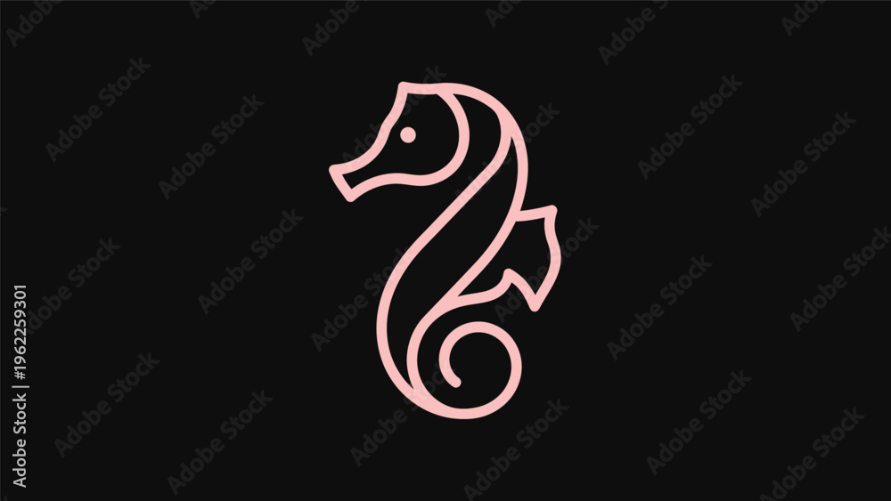 Obraz premium Pink seahorse icon on black background
