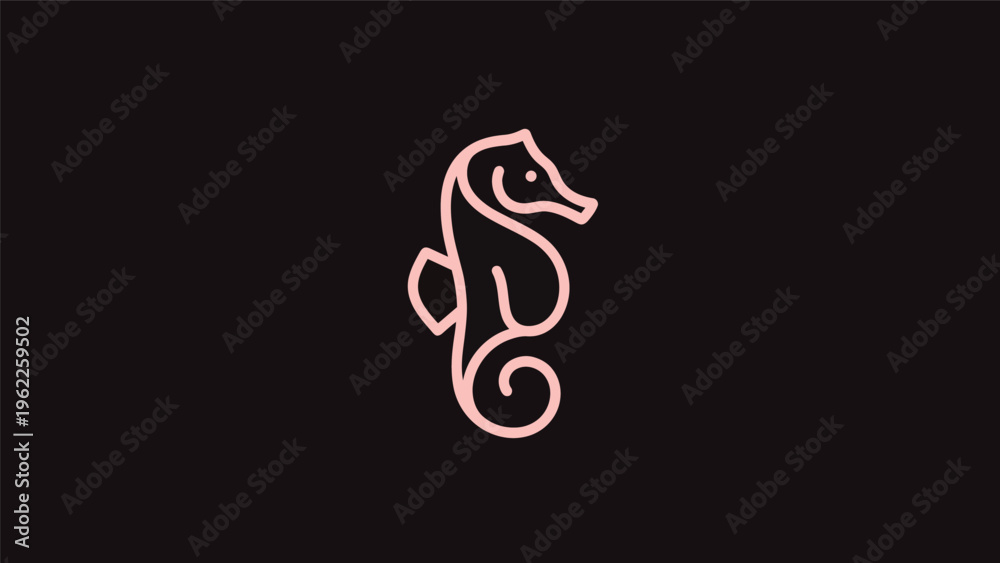 Fototapeta premium Pink seahorse outline on black background