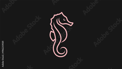 Pink seahorse outline on black background
