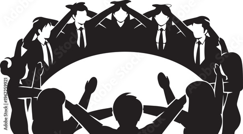 Business team, leadership, corporate silhouette, management icons