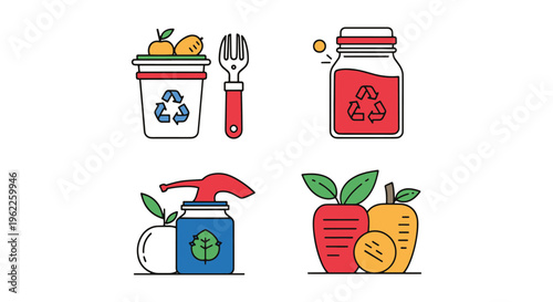 Zero waste lifestyle Line art modern abstract color design vector