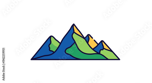 Colorful vector illustration of mountain peaks with blue, green, and yellow hues