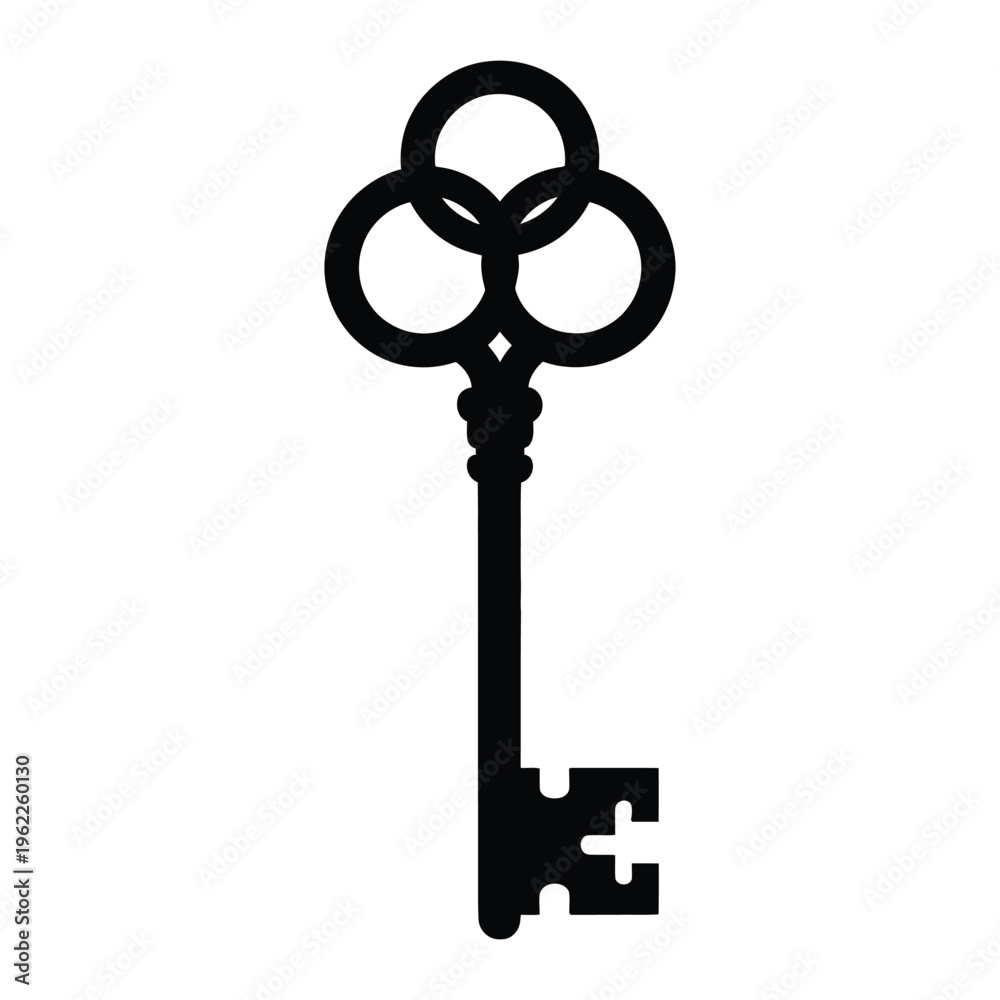 Obraz premium Elegant Black and White Skeleton Key Vector Illustration.