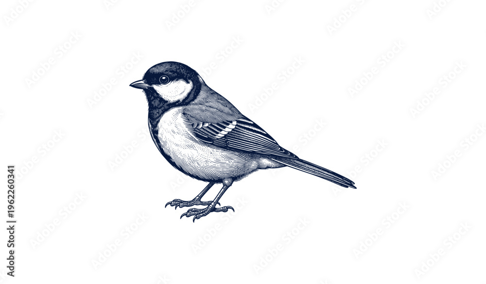 Obraz premium Detailed vintage illustration of a common blue tit bird