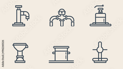 Collection of various line art icons featuring common mechanical and functional equipment