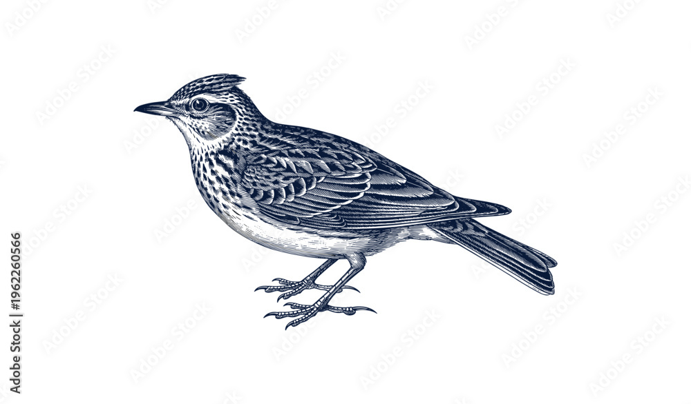 Fototapeta premium Detailed drawing of a skylark bird with textured feathers and distinctive plumage