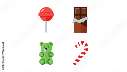 Four classic candy treats arranged in a playful grid layout