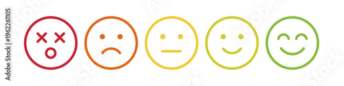 Mood Scale Icon Set, Five-Emoji Emotion Rating from Angry to Happy, Colorful Vector Feedback Illustration for Surveys.