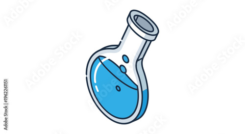 Illustrated scientific flask containing blue liquid, perfect for laboratory concepts and design