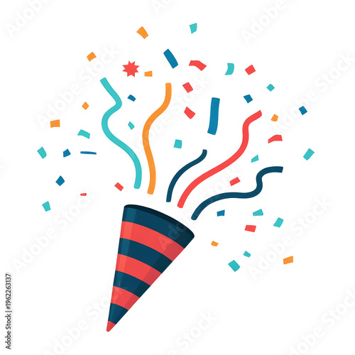 Colorful party popper, celebration confetti, festive decorations, birthday icon PNG File