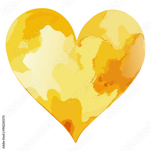黄色いハートの水彩風イラスト
