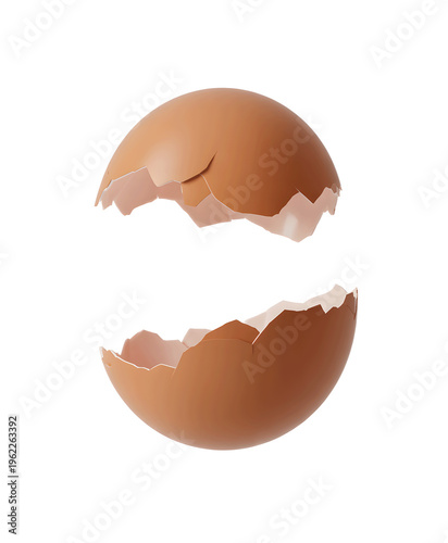 Cracked brown eggshell, broken egg, egg halves, isolated on white PNG File