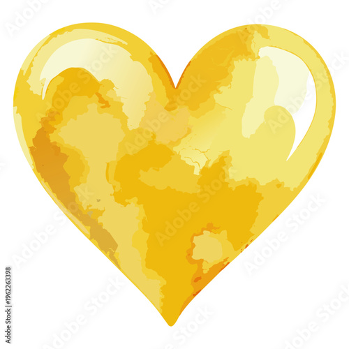 黄色いハートの水彩風イラスト