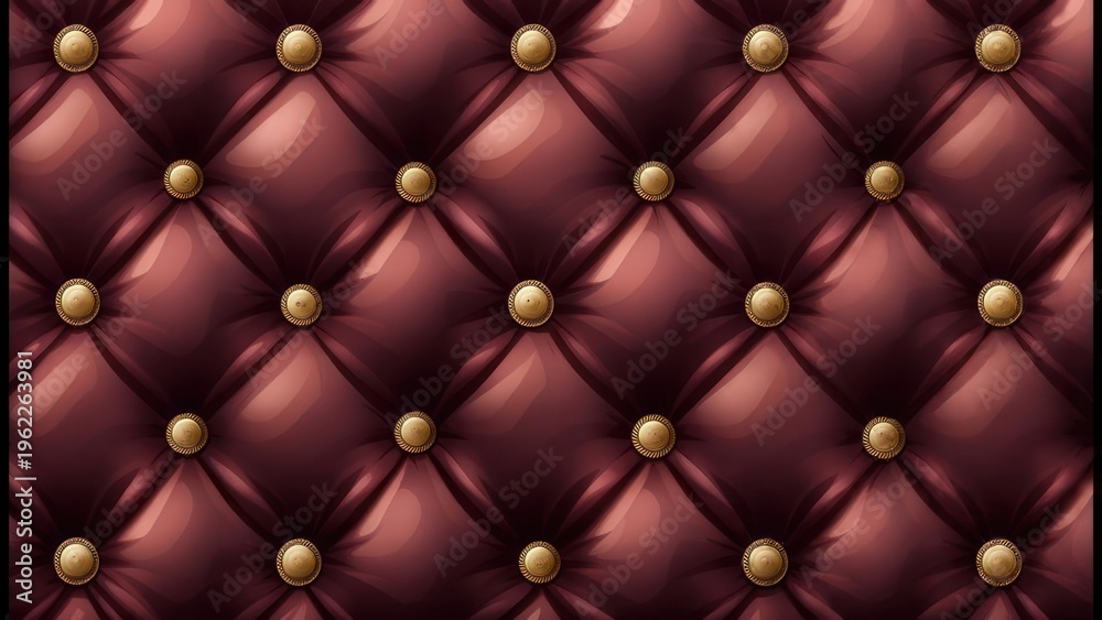 Naklejka premium Plush tufted burgundy leather texture with gold buttons, evoking luxury and comfort