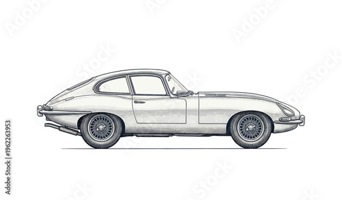 Classic vintage car side view detailed line art sketch