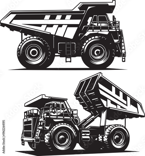 Off-highway trucks. Heavy mining trucks. Vector illustration.