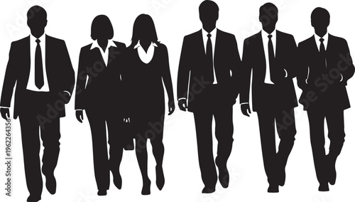 Business people, corporate team, silhouette icons, black and white