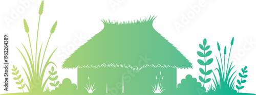 Green hut with plants