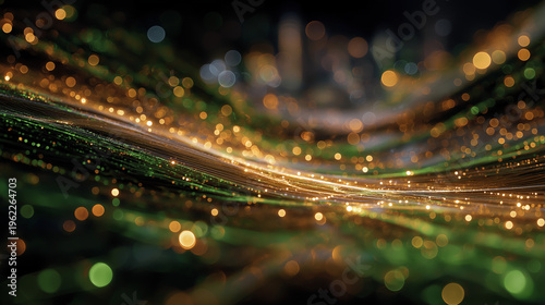 Golden Lines: An abstract, close-up composition of glowing, golden lines weaving and flowing across a dark background, evoking a sense of energy and connectivity.