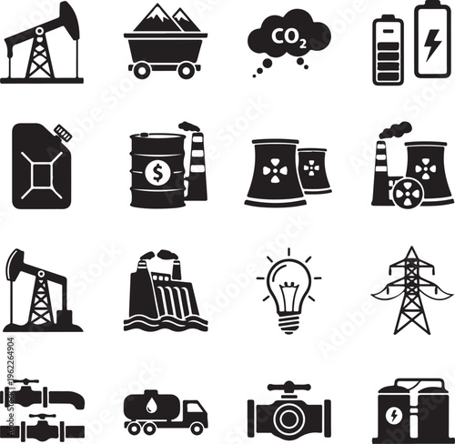 Oil and energy icon set