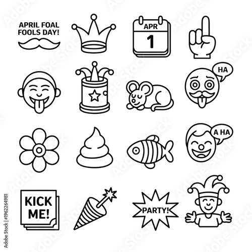 April Fools Day Icons Pack – Cartoon Joke and Prank Vector Set
