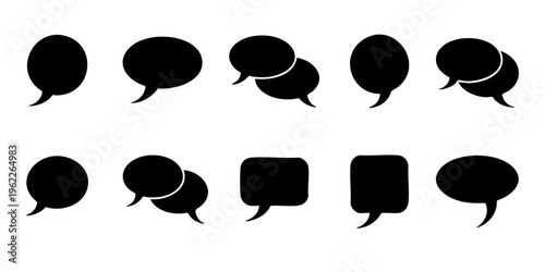 A collection of various speech bubbles and thought clouds on a plain surface