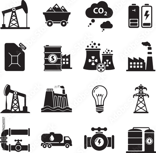 Oil and energy icon set