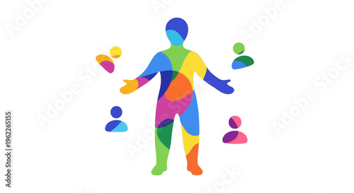 Colorful Human Silhouette with Diverse User Avatars - Community, Diversity, Connection