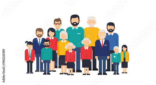 Diverse Multi-Generational Group of People Illustration - Community, Population & Demographic Representation