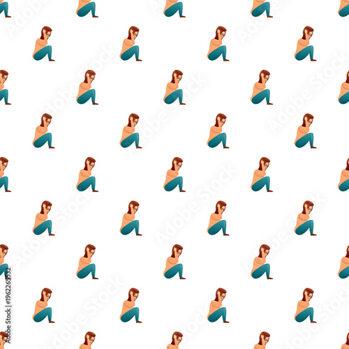 Woman character sitting alone covering face, forming a repeating pattern, depicting sadness and despair