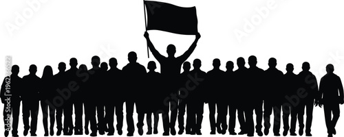Silhouette of a crowd with a flag bearer