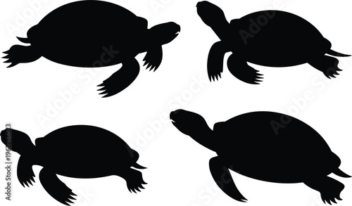 Tortoise and land turtle silhouette vector set, reptile animals for nature and wildlife design