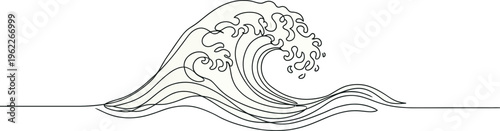 ocean wave continous one line vector drawing line art