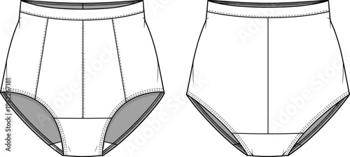 Technical CAD drawing fashion flat of a women's sleeveless midi shirtdress with notched lapel collar, button front, and belted waist