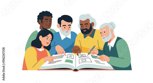 Diverse Team Brainstorming and Collaborating on Project Plan Illustration