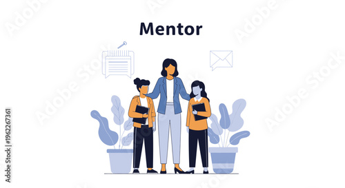 Professional Diverse Female Mentor Guiding Mentees in Career Development and Business Growth. Empowering Mentorship and Support Illustration.